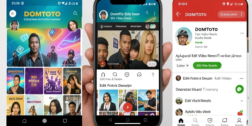 Tampilan antarmuka DOMTOTO saat mengedit video reels dengan fitur lengkap.