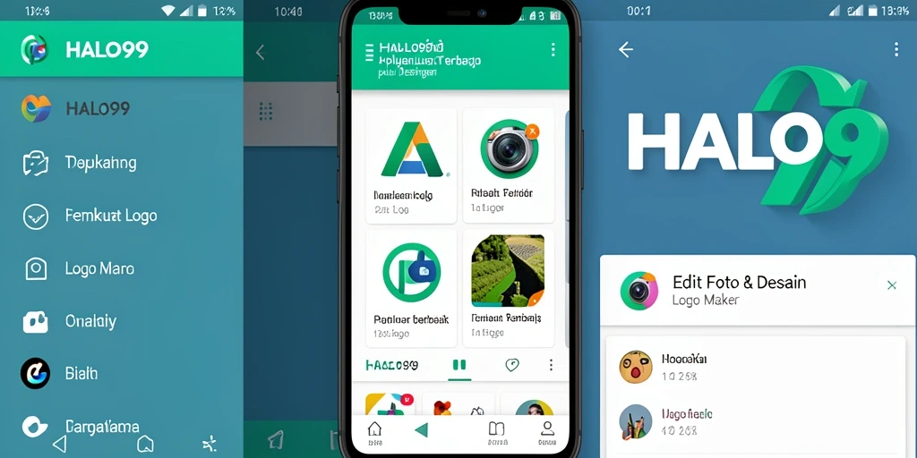 Tampilan antarmuka aplikasi HALO99 untuk pembuatan logo yang intuitif.