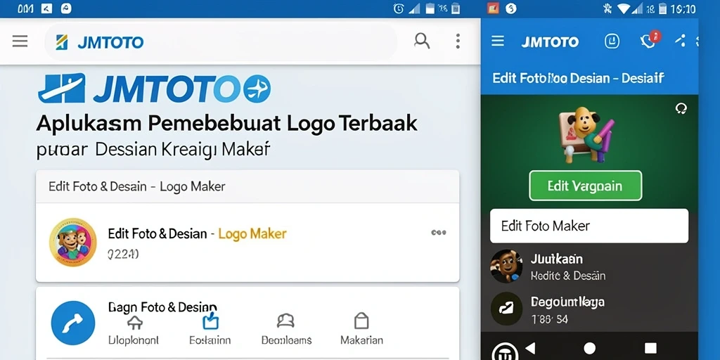 Screenshot aplikasi JMTOTO menampilkan antarmuka intuitif untuk desain logo.