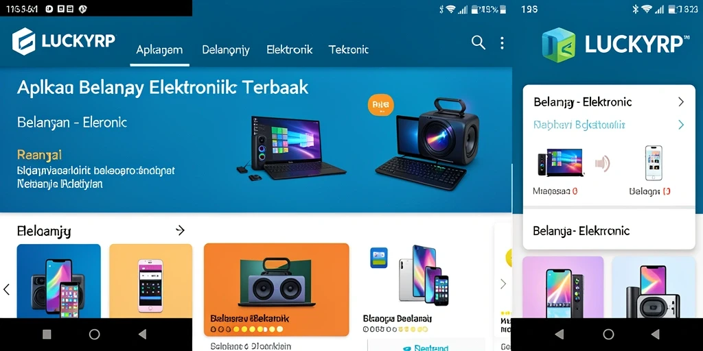 Tampilan antarmuka aplikasi LUCKYRP untuk belanja elektronik yang menarik.
