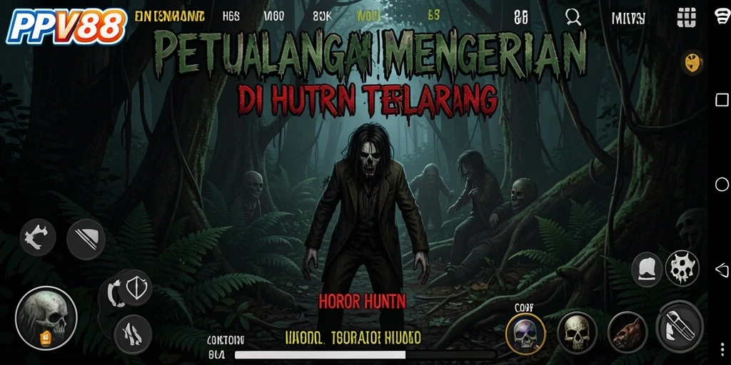 Antarmuka PPV88 yang menampilkan suasana horor hutan yang mencekam.