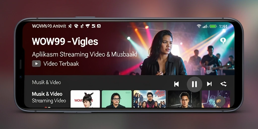 Tampilan antarmuka WOW99 saat streaming video dengan konten musik.